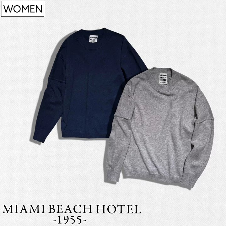 MIAMI BEACH HOTEL 1955 カシミヤ混オーガニックコットン ニット — Grey / Off-White / Navy